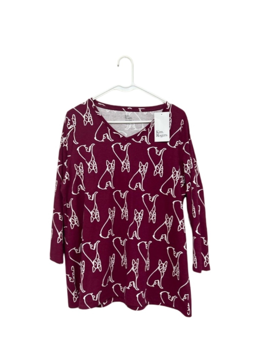 Kim Rogers NWT Dog Print Blouse Size Large Cotton